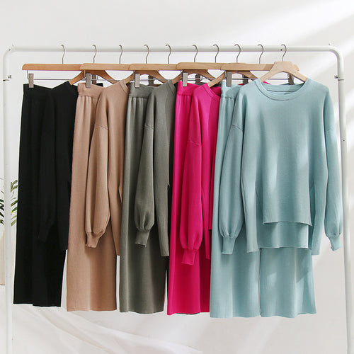 Damen lässiges Strickoberteil und Hose Set EB