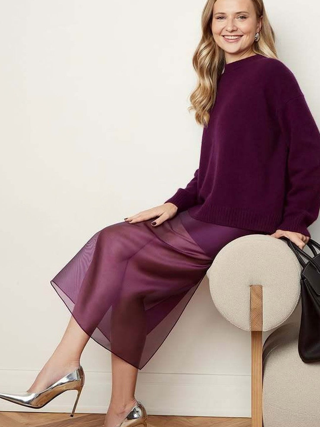 Damen Langer Chiffon-Rock mit seitlichem Schlitz und eleganter Silhouette EB
