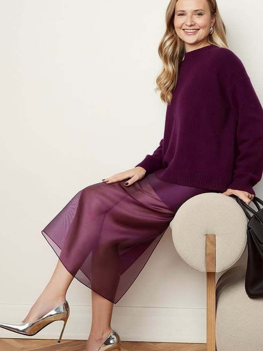 Damen Langer Chiffon-Rock mit seitlichem Schlitz und eleganter Silhouette EB
