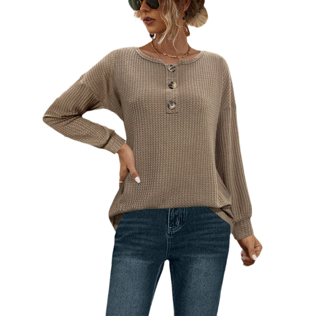 Damen lässiger Strickpullover mit dekorativen Knöpfen und weitem Schnitt EB