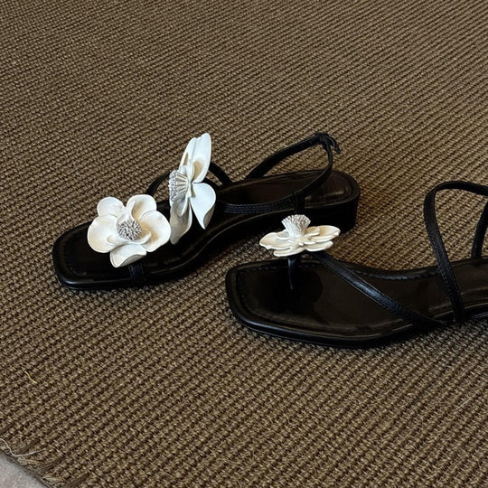 Damen Sling-Sandalen mit floralem Design und bequemem Blockabsatz EB