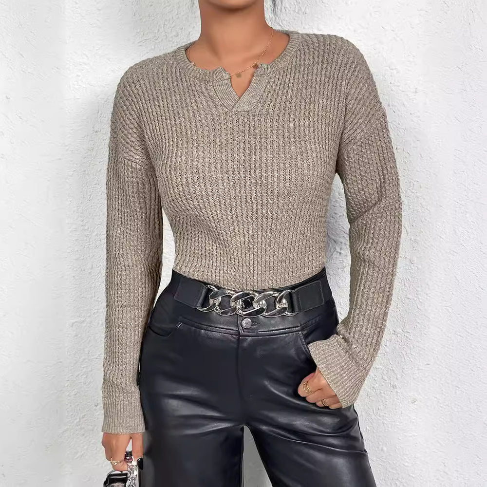 Damen Feinstrickpullover mit V-Ausschnitt und langen Ärmeln EB