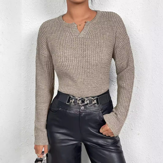 Damen Feinstrickpullover mit V-Ausschnitt und langen Ärmeln EB