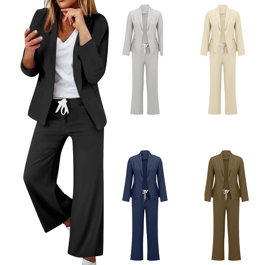 Damen eleganter Jumpsuit mit Blazer-Optik und verstellbarem Taillenzug EB