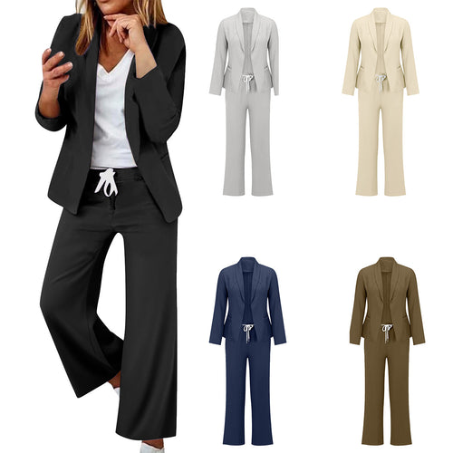 Damen eleganter Jumpsuit mit Blazer-Optik und verstellbarem Taillenzug EB
