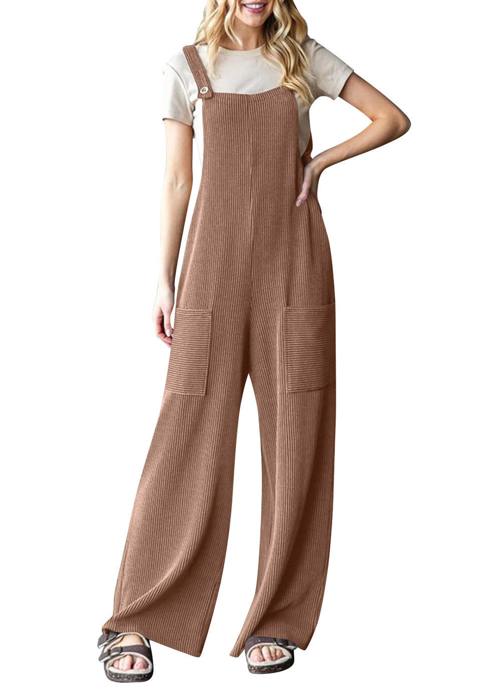 Damen lässiger Cord-Overall mit praktischen Taschen und breiten Beinen EB