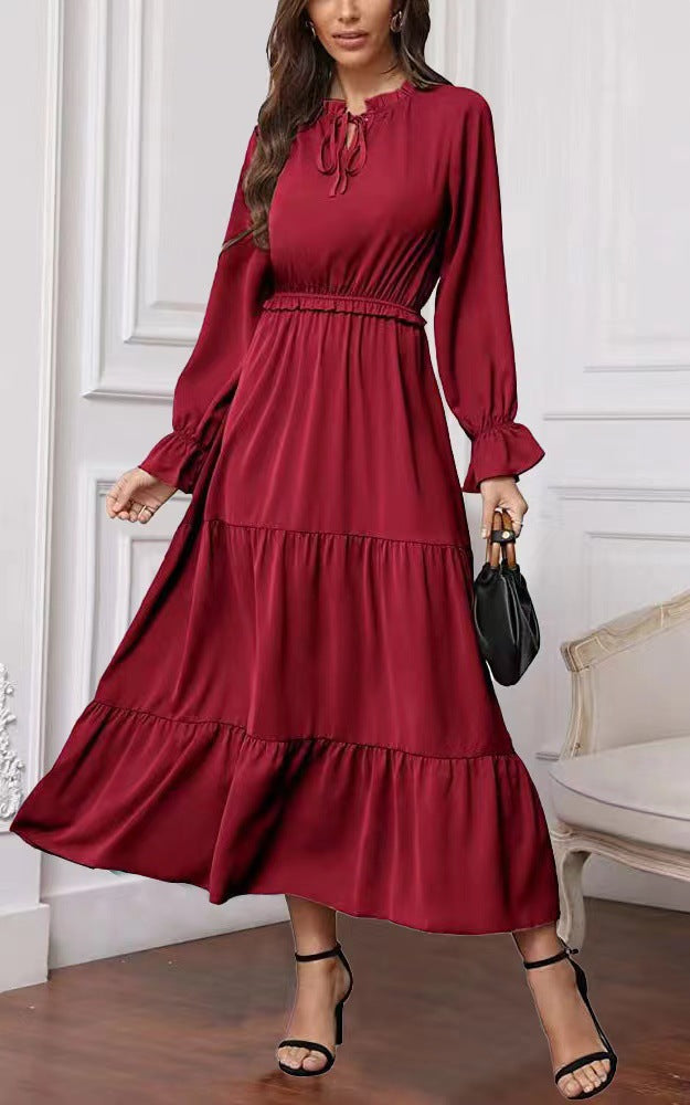Damen Maxikleid mit voluminösen Ärmel- und Rüschendetails EB