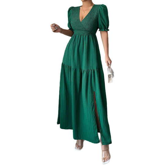 Damen Maxi-Jumpsuit mit gerafften Ärmeln und schwingendem Rock EB