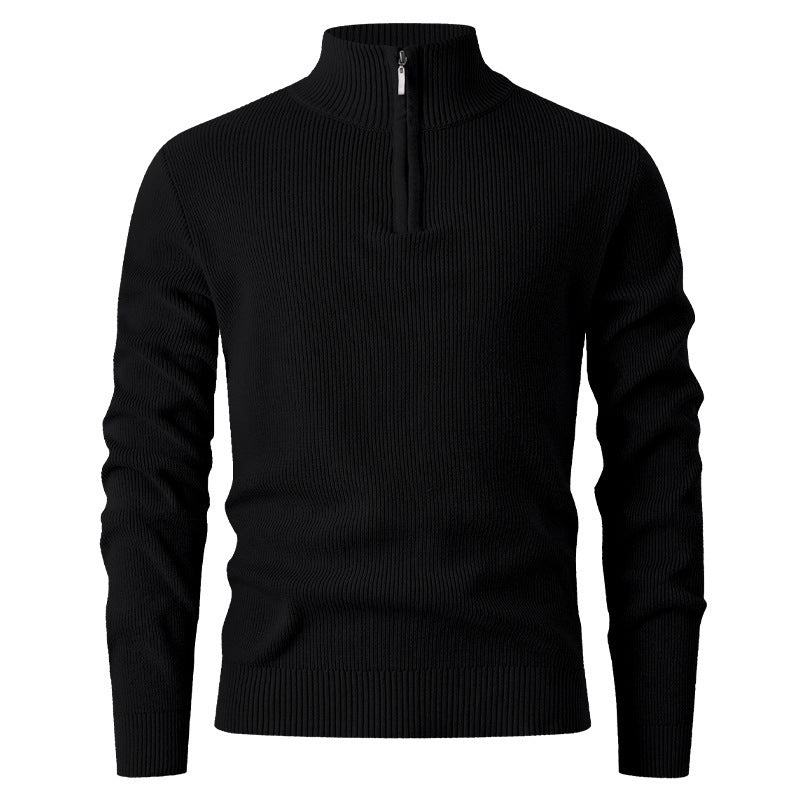 Herren Strickpullover mit halbem Reißverschluss und Rippenstruktur EB