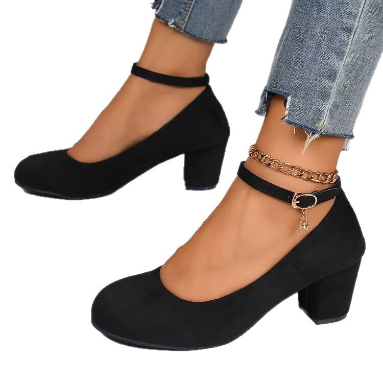 Damen Elegante Pumps mit breitem Blockabsatz und verstellbarem Knöchelriemen EB