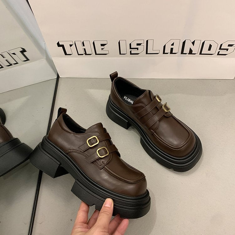 Damen modische Plateau-Sneaker mit doppeltem Schnallenverschluss und rutschfester Sohle EB