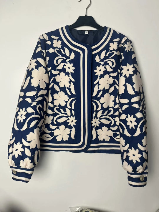 Damen gestickte Jacke mit floralem Design und modernem Schnitt EB