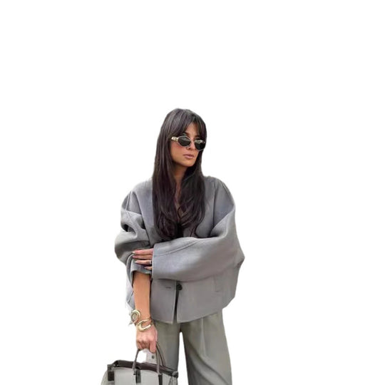 Damen kurze Strickjacke mit eleganten Knöpfen und weitem Schnitt EB
