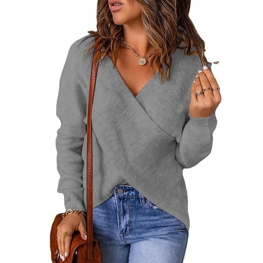 Damen Wickelpullover mit trendy V-Ausschnitt und lässiger Passform EB