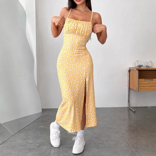 Damen figurbetontes Midikleid mit Raffung und Schlitz EB