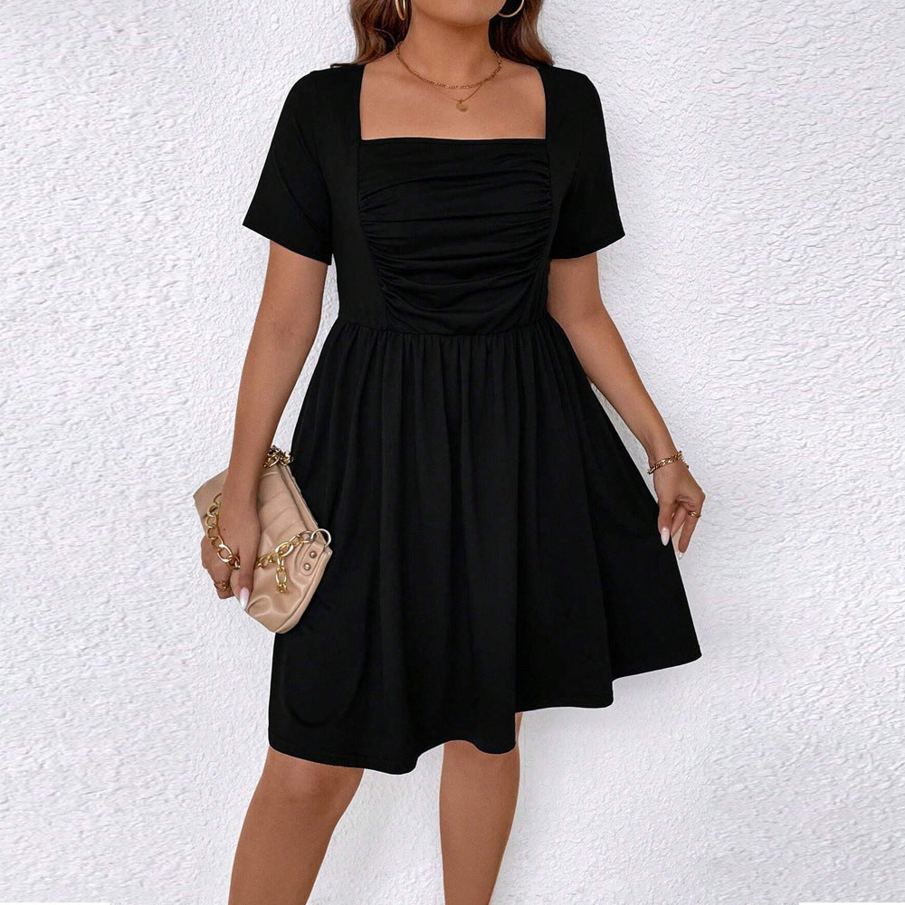 Damen lässiges Kleid mit quadratischem Ausschnitt und gerafftem Oberteil EB