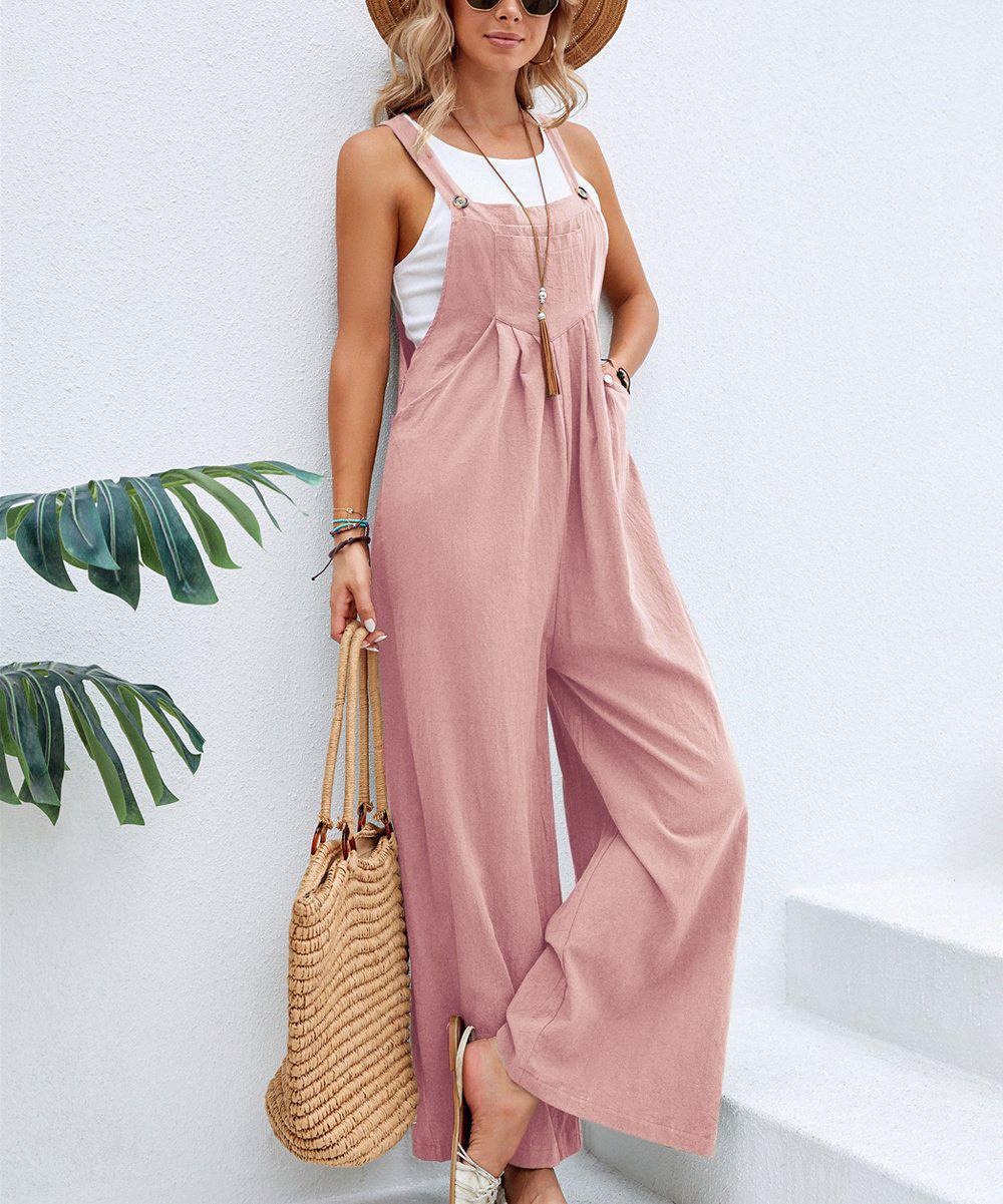 Damen Lässiger Jumpsuit mit praktischem Schnallenverschluss und weit geschnittenen Beinen EB