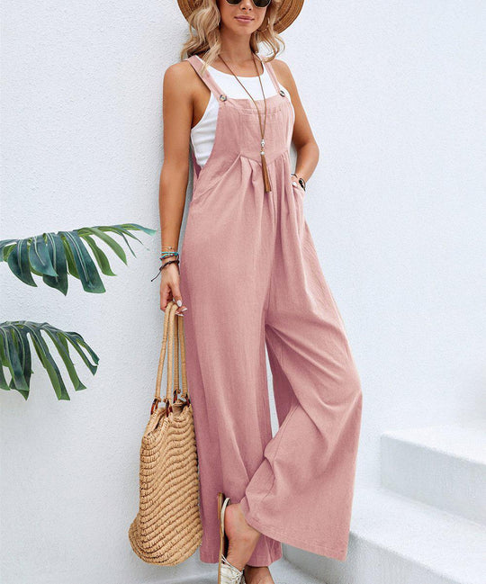 Damen Lässiger Jumpsuit mit praktischem Schnallenverschluss und weit geschnittenen Beinen EB