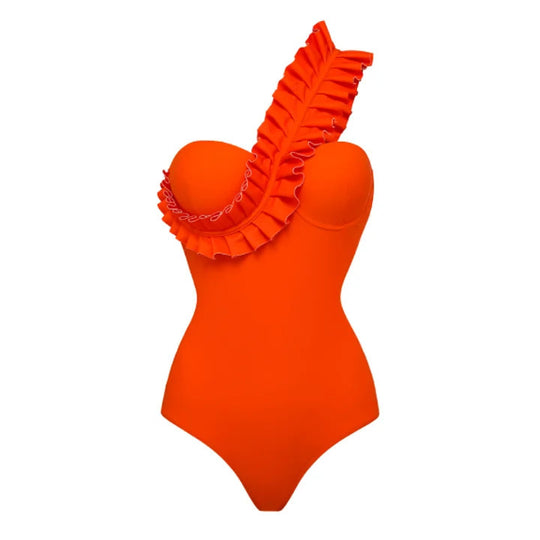 Damen Badeanzug mit asymmetrischem Volant-Design EB