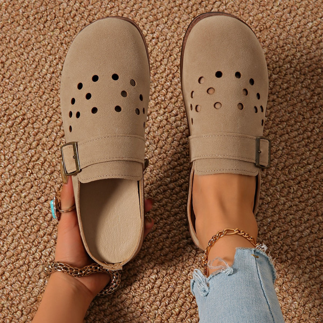 Damen Bequeme Clogs mit modischem Lochmuster und verstellbarem Riemen EB