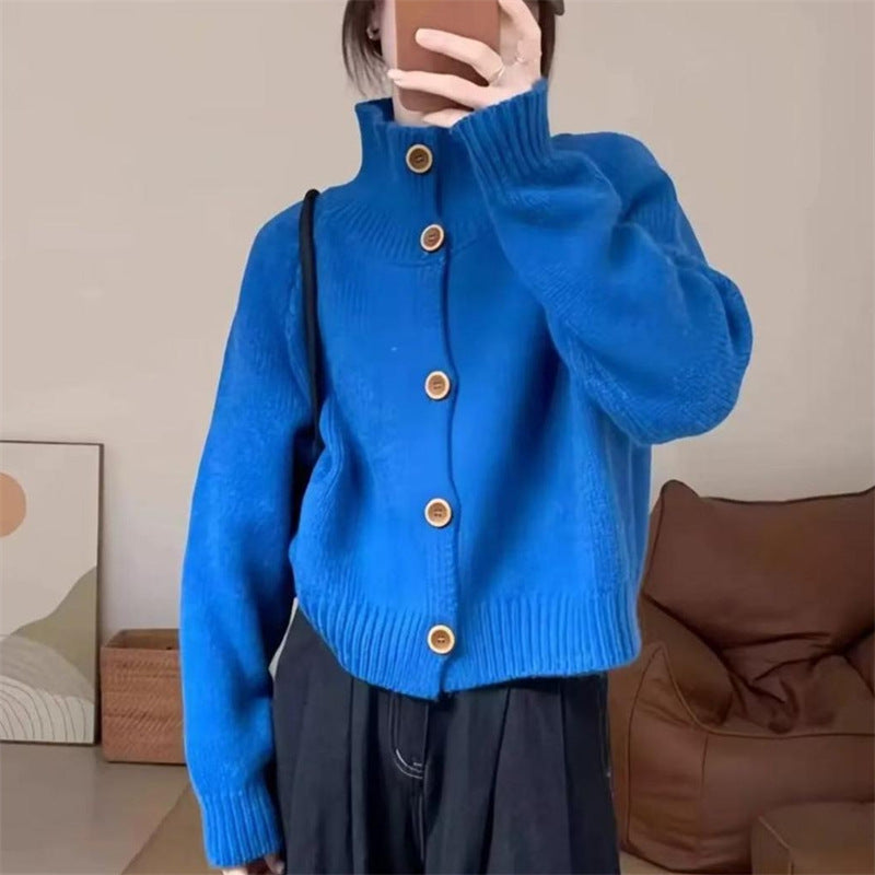 Damen kuscheliger Hochkragen-Cardigan mit Knopfdetails EB