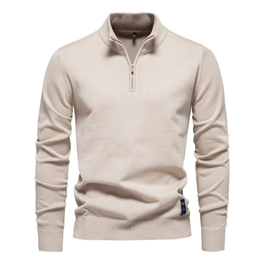 Herren Pullover mit kurzem Reißverschluss und modischem Stehkragen EB