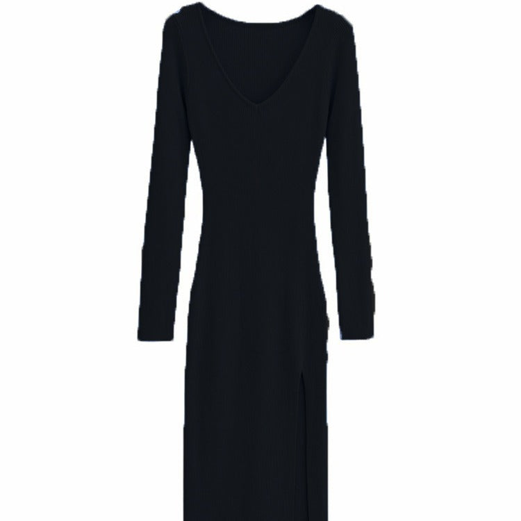 Damen Maxikleid mit elegantem V-Ausschnitt und seitlichem Schlitz EB
