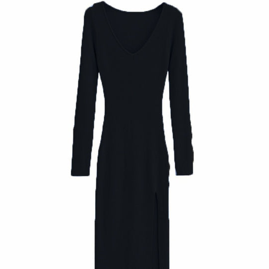 Damen Maxikleid mit elegantem V-Ausschnitt und seitlichem Schlitz EB