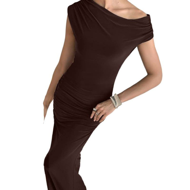 Damen Elegantes Maxikleid mit asymmetrischem Ausschnitt und Raffungen EB