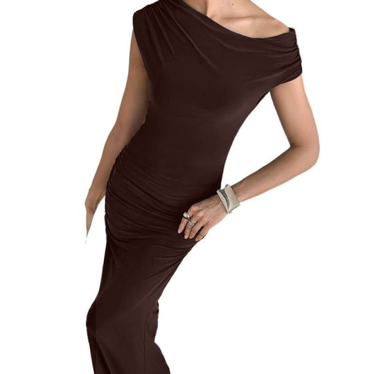 Damen Elegantes Maxikleid mit asymmetrischem Ausschnitt und Raffungen EB