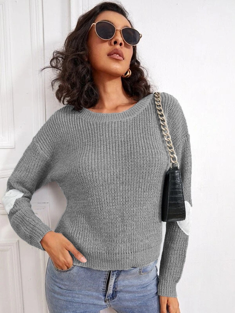 Damen Modischer Strickpullover mit kontrastierenden Ärmelakzenten EB