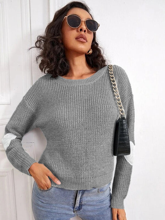 Damen Modischer Strickpullover mit kontrastierenden Ärmelakzenten EB