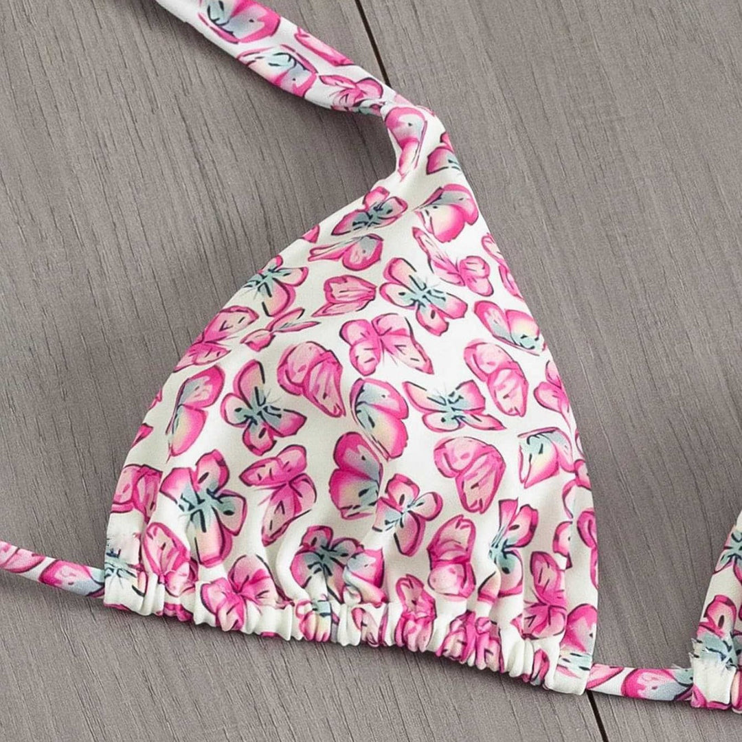 Damen Floral Triangel-Bikini mit seitlichen Bindebändern EB