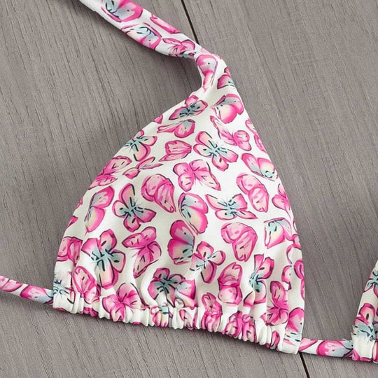 Damen Floral Triangel-Bikini mit seitlichen Bindebändern EB