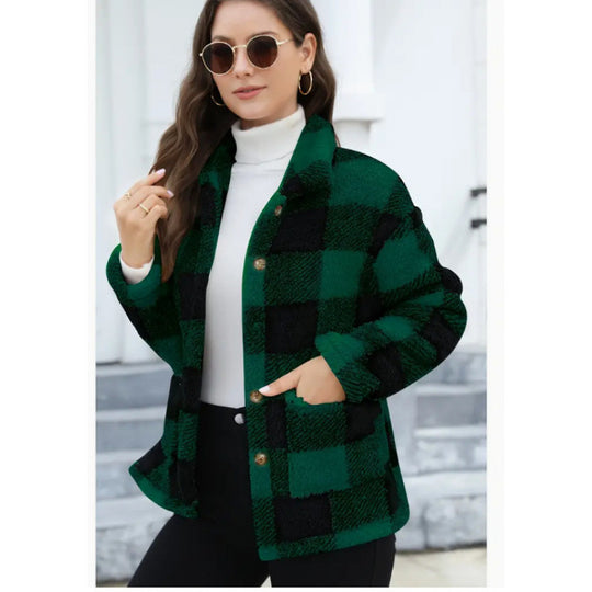 Damen kuschelige Plüschjacke mit Karomuster EB