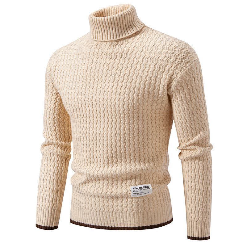 Herren Strickpullover mit hochabschließendem Kragen und strukturiertem Muster EB