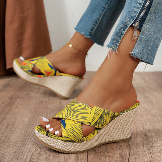 Damen Wedge-Sandalen mit floralem Design und rutschfester Sohle EB