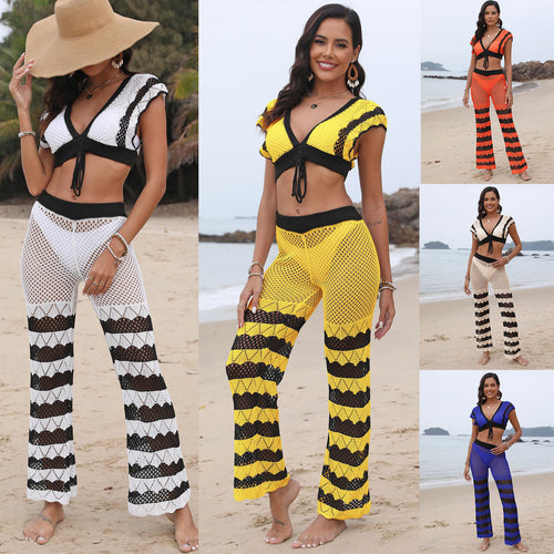 Damen Häkel-Set mit sexy Crop-Top und panty EB