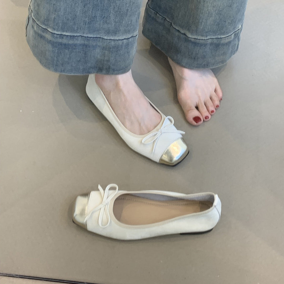 Damen elegante Ballerinas mit glänzendem Obermaterial und zierlicher Schleifenverzierung EB