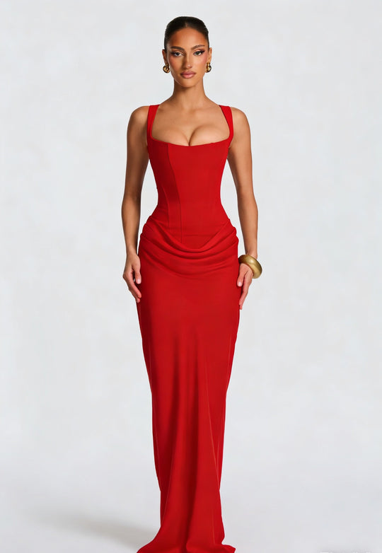 Damen elegantes Abendkleid mit raffinierten Drappierungen EB