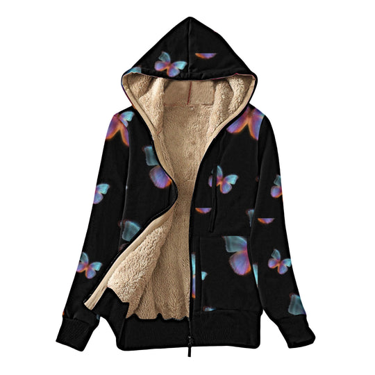 Damen Kuscheljacke mit Kapuze und buntem Schmetterlingsdesign EB