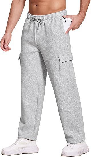 Herren nan komfortable Cargo-Loungehose mit elastischem Bund, Kordelzug, geradem Bein und aufgesetzten Klappentaschen EB