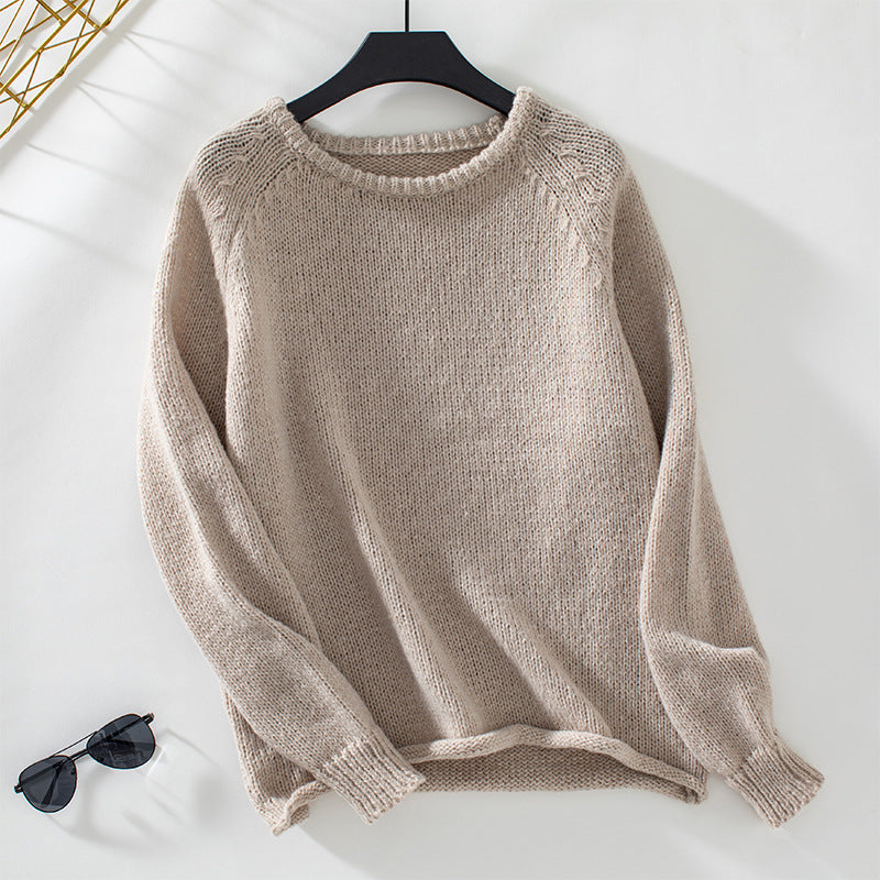 Damen gemütlicher Strickpullover mit weitem Schnitt und Rundhalsausschnitt EB
