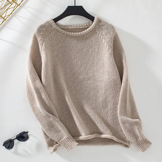 Damen gemütlicher Strickpullover mit weitem Schnitt und Rundhalsausschnitt EB