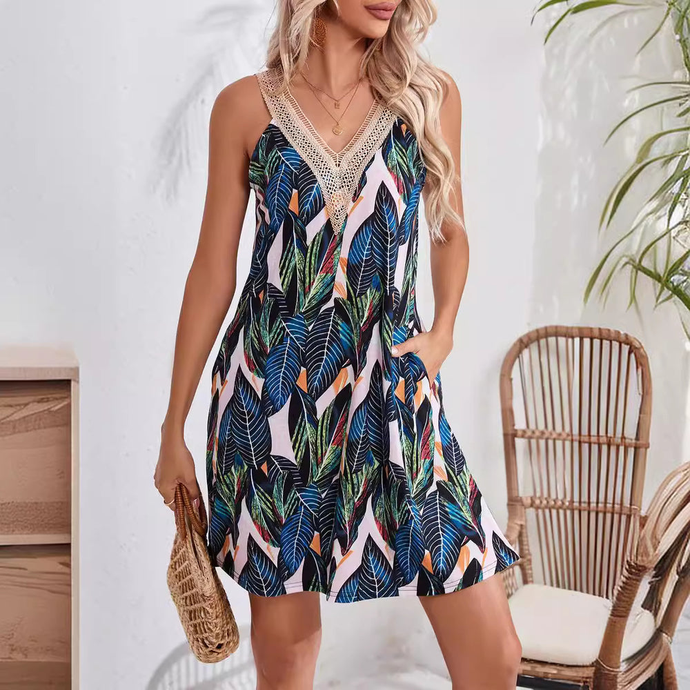 Damen Sommerliches Freizeitkleid mit Brautspitzen-Ausschnitt EB