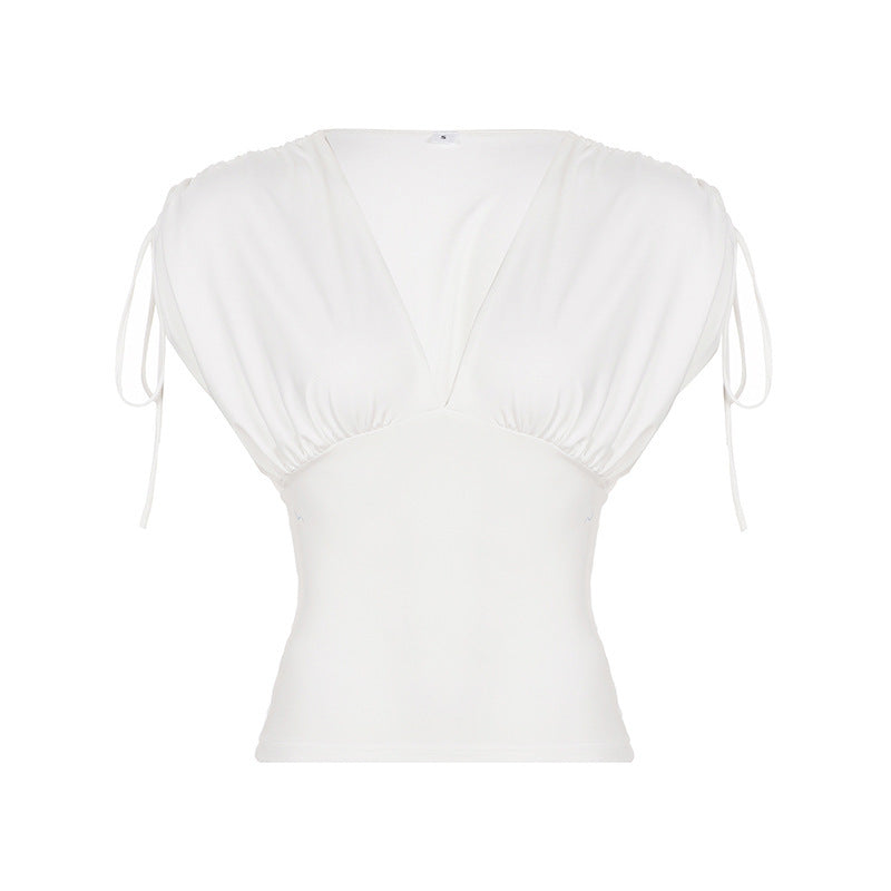 Damen Elegantes Wickeloberteil mit Rüschendetails und tiefem V-Ausschnitt EB