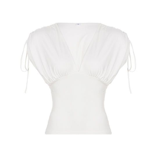 Damen Elegantes Wickeloberteil mit Rüschendetails und tiefem V-Ausschnitt EB