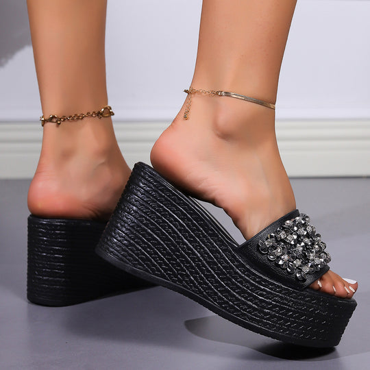 Damen Wedge-Pantoletten mit funkelndem Strass und rutschfester Sohle EB