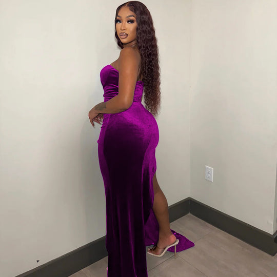 Damen Glamouröses Abendkleid mit schimmerndem Satin und hohem Schlitz EB
