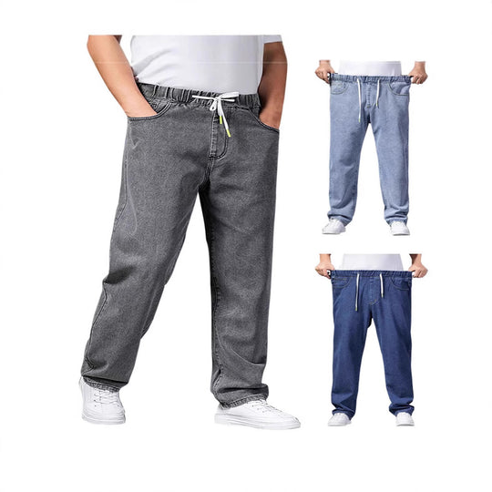 Herren nan weitenverstellbare Denim Jogginghose mit elastischem Bund und Kordelzug EB